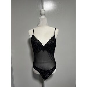 Vintage Rare Intimo Amore Black Lace Bodysuit Slip Dress‎ Sheer Women's sz Large